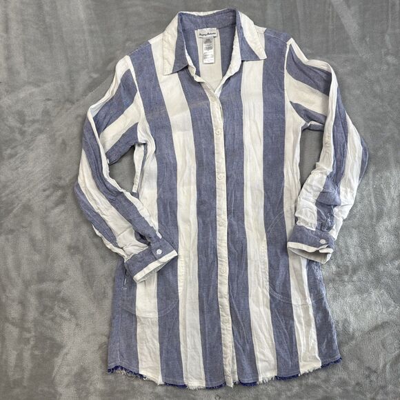 Tommy Bahama Women Size S Linen Shirt Beach Stripe Rugby Boyfriend Swim Coverup - Picture 1 of 8